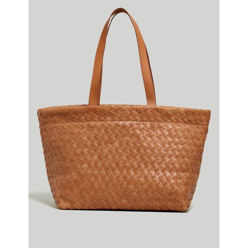 Madewell $198 Large Woven Leather Tote Desert Camel NJ252